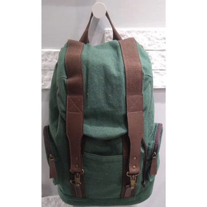 Mochila G 2 Bolsos em Lona Reciclada e Couro Verde