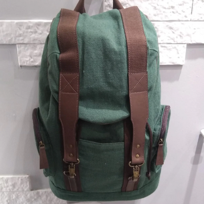 Mochila G 2 Bolsos em Lona Reciclada e Couro Verde