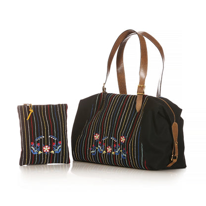 Bolsa em Lona Bordado Folk Preto + Necessarie